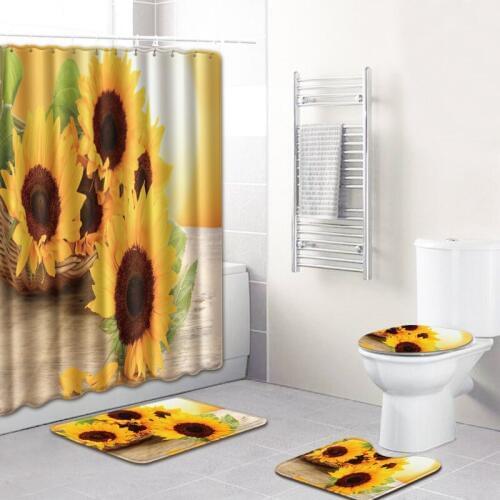 Sunflower scenery print Shower Curtain with Toilet mat Set Swinging Saloon Door Bathroom Waterproof Fabric For Art Bathtub Decor