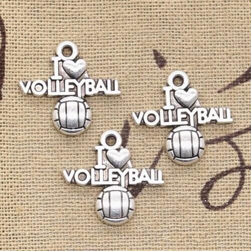 12pcs Charms I Love Volleyball 21x20mm Antique Making Pendant fit,Vintage Tibetan Bronze Silver color,DIY Handmade Jewelry