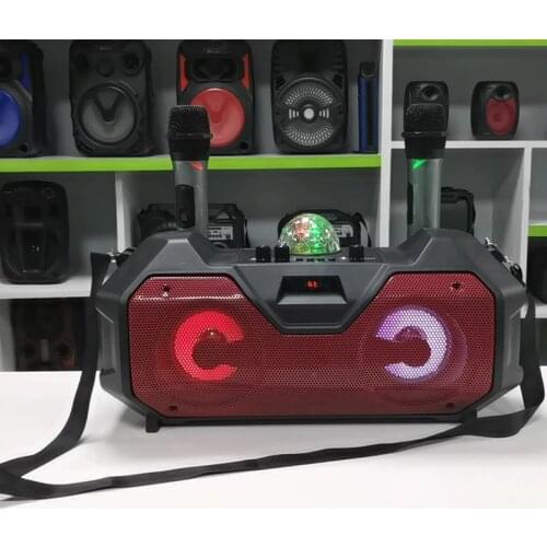 Home Karaoke Bluetooth Speaker Colorful LED Light Portable 3D Stereo Subwoofer Dual Wireless Microphone Support FM Radio TF Card
