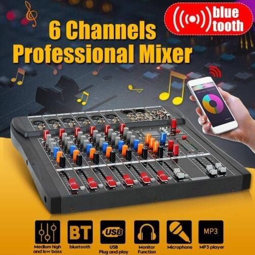 Professional 6 Channel bluetooth Digital Microphone Sound Mixer Console Professional Karaoke Audio Mixer Amplifier With USB