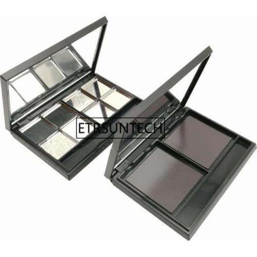 Makeup Black Empty Eyeshadow Powder Compact Container 2 Grids Cosmetic Compact With Mirror F1400