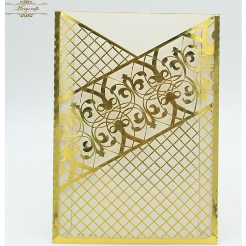 Christmas simple laser cut invitation happy birthday greeting card gold pocket