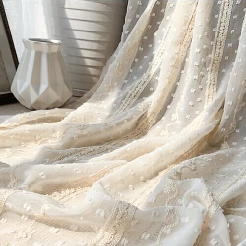 White beige stripes embroidery jacquard Swiss dot Chiffon Tulle Fabric for the Dress Shirt by the Meter