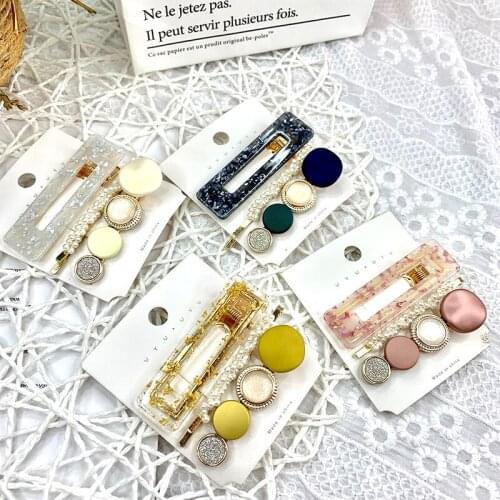 Korean Net Red Ins Pearl Acetate Macaron Suit Hairpin Simple Temperament Elegant Cute Hair Accessories