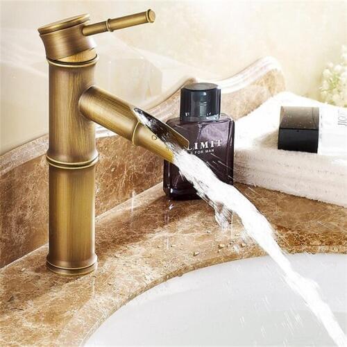 Basin Faucet Bamboo Shape Faucet Antique Brass Sink Faucet Single Handle Hot and Cold Water Tap