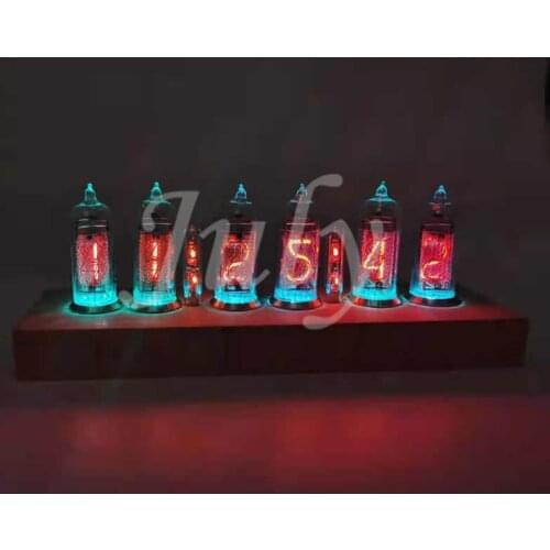 IN14 color luminous glow tube clock finished product, peach or beech base luminous digital clock, birthday gift decoration