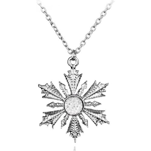 Vintage trendy Snowflake necklaces pendant antique silver color link chain women Snow Flower necklace jewlery for women girls