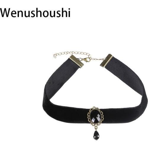 WENUSHOUSHI vintage black acrylic stone water drop chokers necklaces for women brief vintage gothic collier femme harajuku