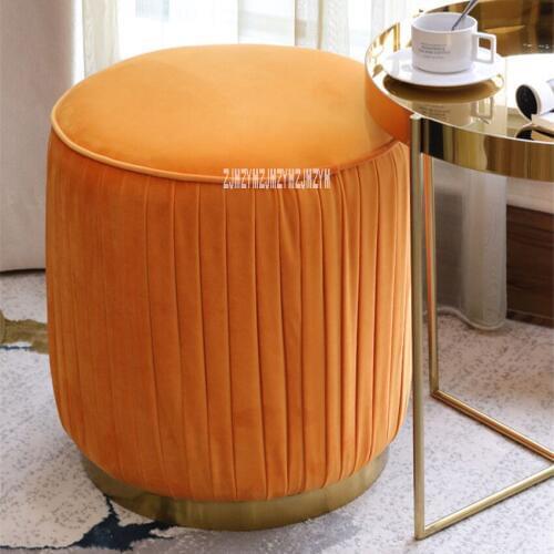 Y21 Round Sofa Stool Simple Low Cloth Stool Modern Change Shoe Stool Living Room Tea Table Makeup Stool Stainless Steel Frame