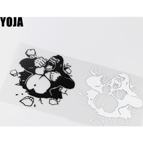 YOJA 15.7X16CM Angry Gorilla Breaking The Wall Funny Car Sticker Cartoon Decal ZT4-0206