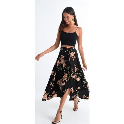 Wome Black-Powder Asymmetric Skirt Spring Summer New Season 2021
