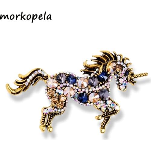 Morkopela Horse Crystal Pin Animal Brooches For Women Fashion Rhinestone Scarf Clip Vintage Brooch Accessories Broach