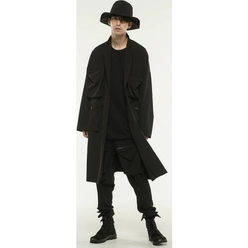 S-7XL!!2019 casual style mens trench coat lapel three-dimensional pocket long