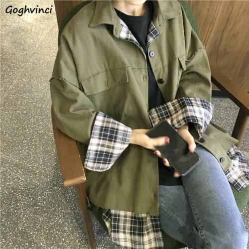 Trench Coats Women Plaid Single Breasted Pocket Loose Womens Coat Casual Korean Style Twotwinstyle Harajuku Ins Cargo BF Ulzzang