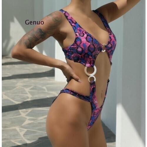 Leopard Swimsuit Women Sexy Netting Ring Serpentine Brazilian Swimwear Bikini Set Swimsuit Backless Padded Bra Bikini