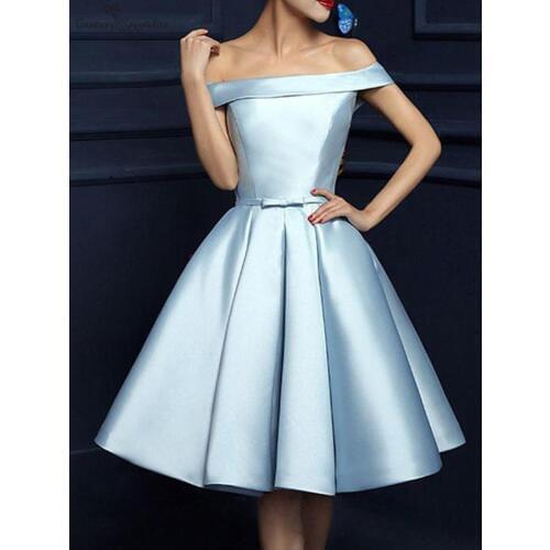 Sky Blue Homecoming Dresses Short 2020 Knee Length Lace Up Draped A-Line Off Shoulder Graduation Dress Prom Party Gowns Cheap