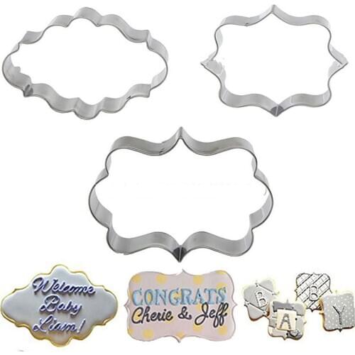 1 Set (3pcs) Sugar Biscuit Mold 3Pcs Plaque Cutter Cookies Frame DIY Cake Oval Square Rectangle Fancy Stainless Cookie Mold