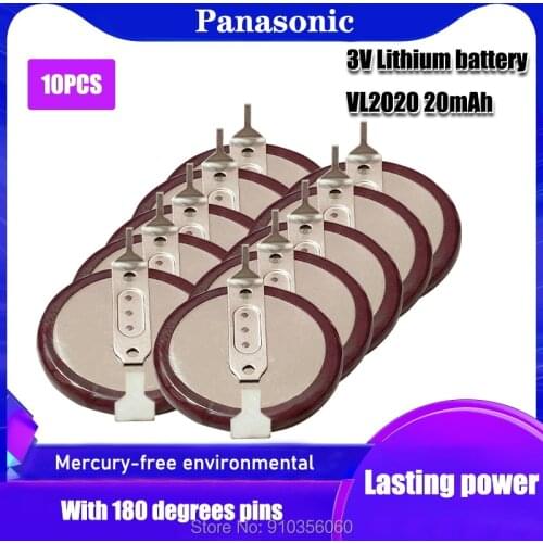 10PCS Panasonic VL2020 VL 2020 3V 20mAh Rechargeable Li-ion Battery with 2 Pin Horizontal 180 Degrees Legs For BMW Remote Key