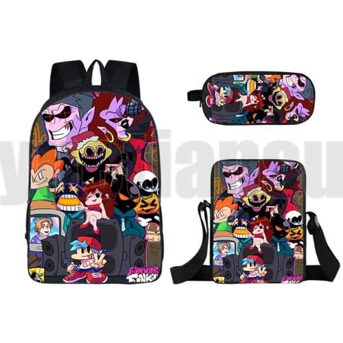 16 Inch Anime Bagpack Friday Night Funkin Backpack 3D Video Game 3 Pcs Set School Bag Bookbag Cute Pencil Case Shoulder Bag