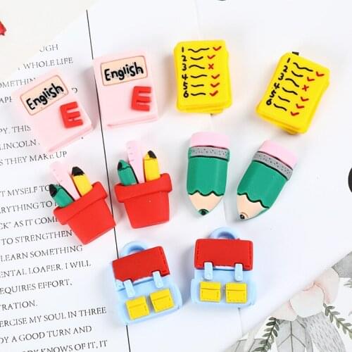20pcs Cartoon Stationery Series Pencil Bag Book Resin Figurines DIY Craft Decor Hair Accessories Desk Miniatures Ornaments Home
