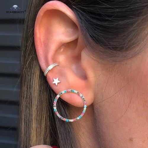 3 pcs/lot Rainbow Hoop Tiny Star Bijoux Helix Piercing Tragus Piercing Ear Fake Piercing Cuff Earrings Pircing Women Jewelry