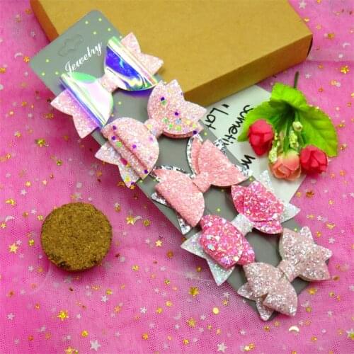 5PCS/SET Lovely Pinks Sequin Girls Clip Bows Child Hair Tie Knot Creativity Handmade Hairpins Fashion Hair Accessories For Kids