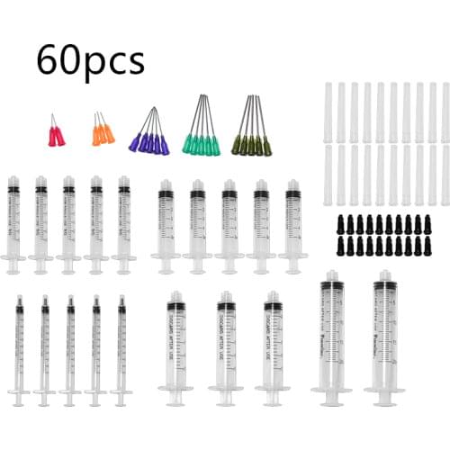 60Pcs/Set Industrial Dispensing Syringe Needless Set 1/3/5/10/ 20ml 1.5 Inch Blunt Pin Dispensing Adhesives Glue Soldering Paste