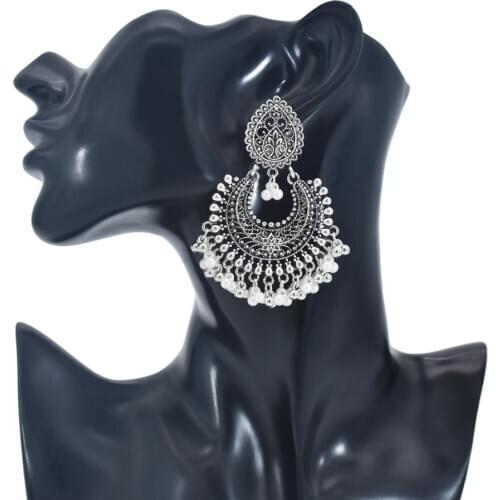 Afghan Oxidized Gold Silver Color Metal Drop Earrings for Women Boho Pearl Statement Earring Gypsy Indian Party Jewelry Gift