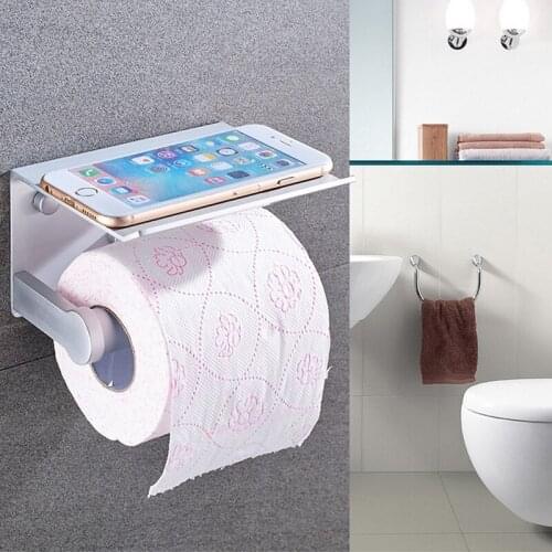 Home Bathroom Space Aluminum Toilet Paper Holder With Phone Shelf Bathroom Roll Tissue Holder Home Bathroom Hardware Accessories