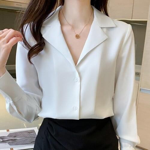 Long Sleeve White Blouse Tops Blouse Women Blusas Mujer De Moda 2021 V-Neck Office Lady Chiffon Blouse Shirt Blouses Blusas E607