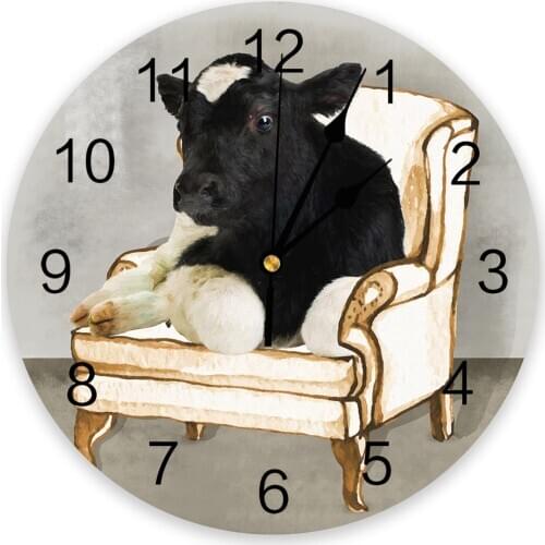 Cow Sitting On Sofa Retro Wall Clock Home Decor Bedroom Silent Oclock Watch Wall Digital Clock Wall Clock Modern Design