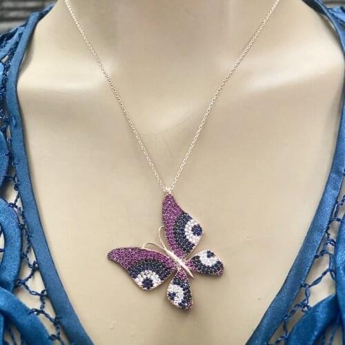 Large Butterflies 925 Sterling Silver Necklace Women Girls Gift Jewelry Accessories Fashion Handmade Elegant Chain