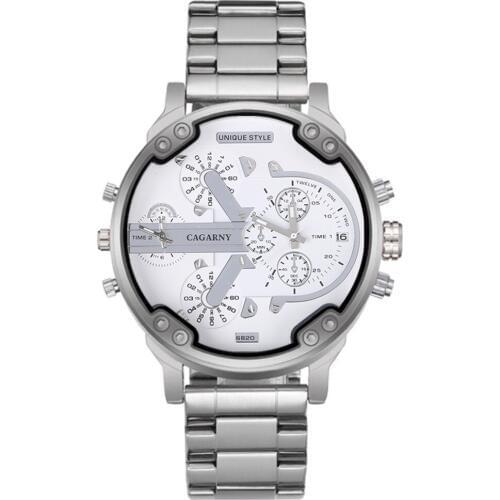 CAGARNY Mens Watches Top Brand Luxury Silver Steel Bracelet Quartz Watch High Quality Large Size Hour Casual Male Wristwatches