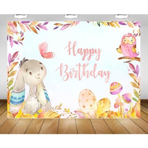 Rabbit Happy Birthday Party Photography Backdrop Easter Eggs Spring Newborn Baby Cartoon Bunny Photo Background Birds Photocall