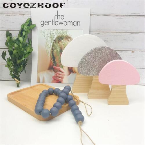 Hot Sale Wooden Mushroom Blocks Sign Wall Art Decal For Nursery And Kids Room Decor Design Scandinavian Style Photography Props