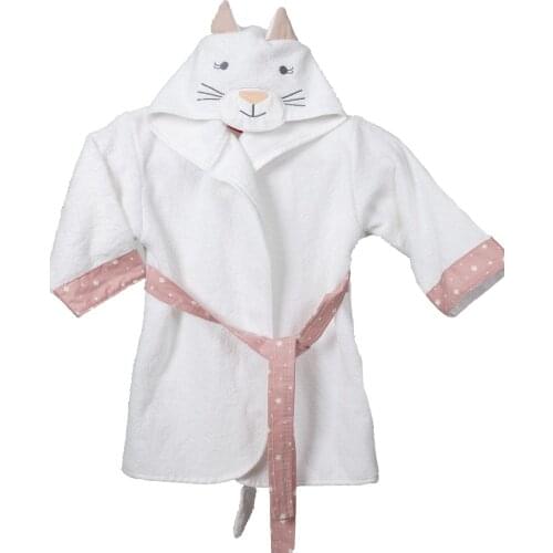 Bathrobe Kids Girls Boys 1-10 Years Baby Hooded White Star Cat Animal 100% Cotton Bathroom Towel Sleepwear