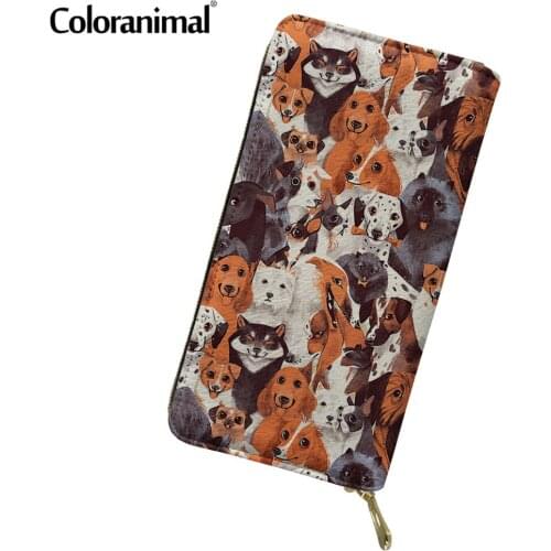 Coloranimal 2021 Hot Sale Tote Wallet for Women Cute Dog Pattern Femme PU Leather Purse Ladies Casual Credit Card Holder Bolsa