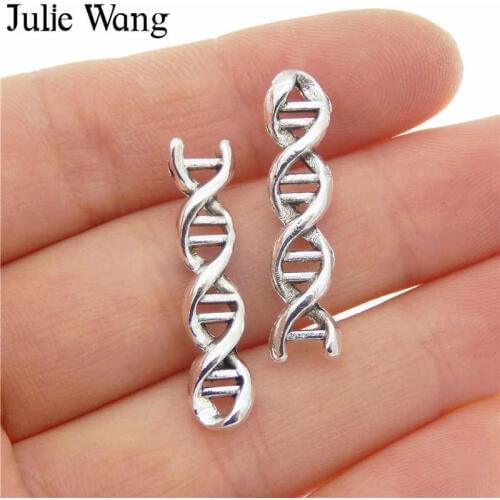 Julie Wang 10PCS Spiral DNA Gene Helix Charms Alloy Antique Silver Color Bracelet Jewelry Making Pendant Metal Accessory