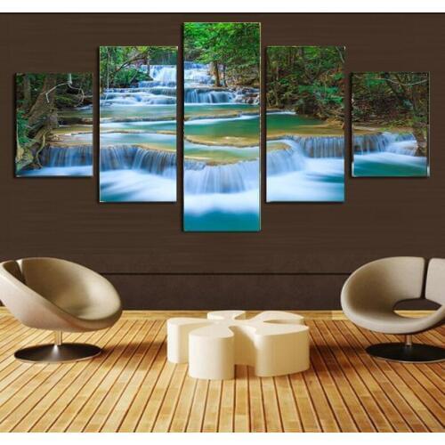 Canvas Paintings 5 Panels Modern Oil Painting On Picture Wall Art Print Mountain And Waterfall For Home Decoration No Frame