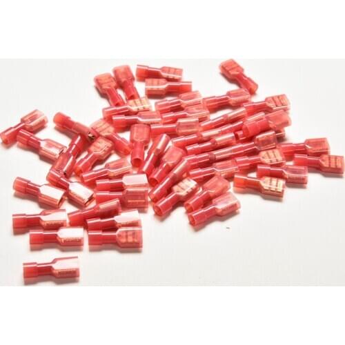 Bullet terminal for 22~16 AWG,Audio Wiring New 50pcs Red Female Insulated Electric Connector Crimp
