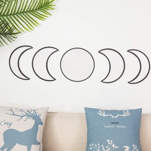 Nordic Style Wooden Moonphase Mirror Set Boho Style Decoration Moon Phase Mirror Set Home Kids Room Decor Moon Phase Wall Mirror