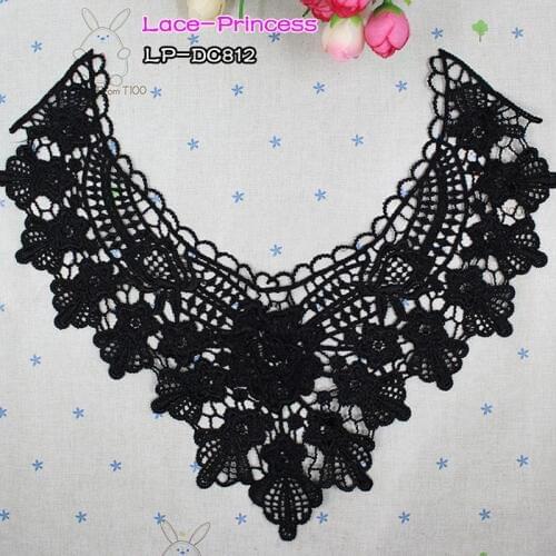 290mm*250MM 2016 Black polyester Embroidered venise lace Decorative collar lace trim clothing Accessories collar flower DC812