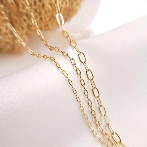 1meter 1/1.5/2.5mm 14K Gold Plated Chain DIY Metal Chains Rolo Cable for Neckalce Bracelet Jewelry Making Components No Fade