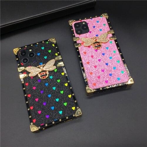 Luxury Glitter Bling Love Heart 3D Gold Bee Phone Cover Fashion Square Case for LG K51 Stylo 4 5 6 Stylo7 Stylo4 K61 Stylo 7