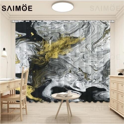 Marble Texture Curtain Abstract Golden Lines Curtains For Room Hall Modern Art Ink Painting Blackout Curtain Ultra Micro Shading