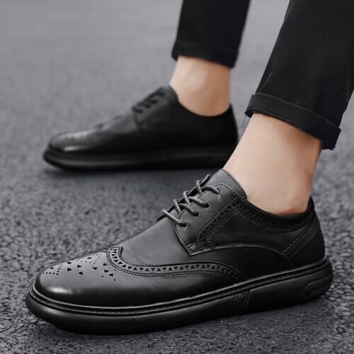 Mens Shoes lace up Comfortable Men Casual Shoes Leather Breathable brogue oxfords Footwear wedding party Driving Shoes men