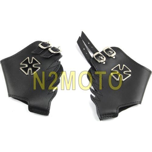 Mens Biker Fingerless Cool Punk Gloves Gothic Cross Adjustable Glove Black