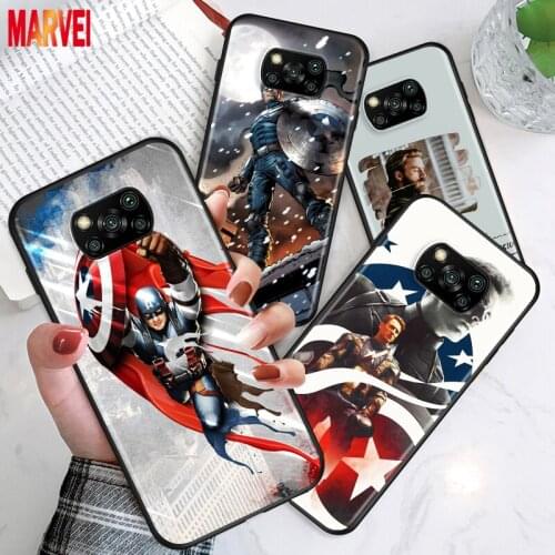 Soft TPU Marvel Captain America Art For Xiaomi Poco X3 NFC M3 M2 X2 F3 F2 Pro C3 F1 Mi Play Mix 3 A2 A1 6X 5X Black Phone Case