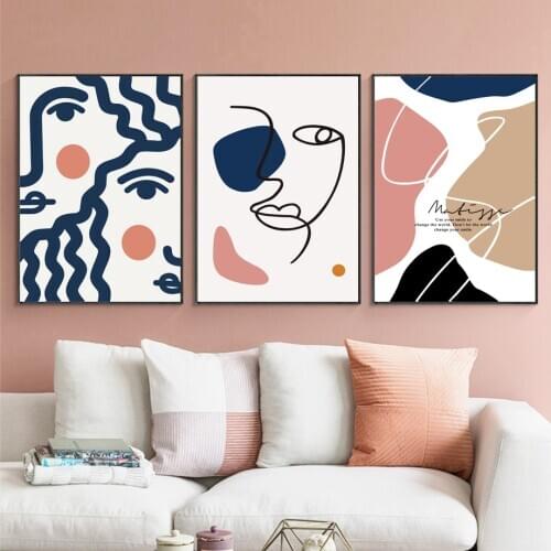 Wall Art Canvas Painting Abstract Girl Face Colorful Nordic Posters And Prints Wall Pictures For Living Room Home Decoration
