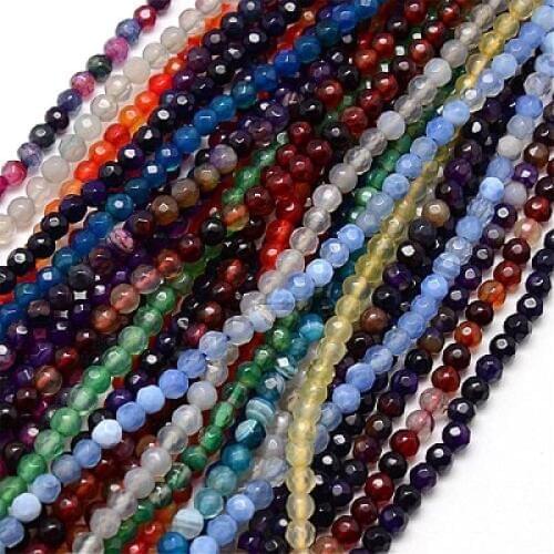Natural Beads Strands, Faceted, Dyed, Round, Mixed Color, 4mm, Hole: 0.5mm, about 91~93pcs/strand, 15"